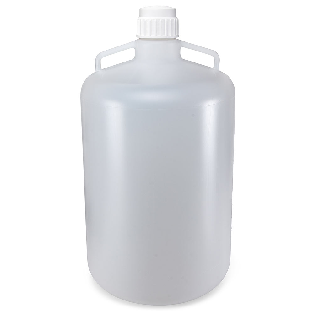 Globe Scientific Carboy, Round with Handles, LDPE, White PP Screwcap, 50 Liter, Molded Graduations Carboy; carboy with handle; Round Carboy; LDPE; 50L